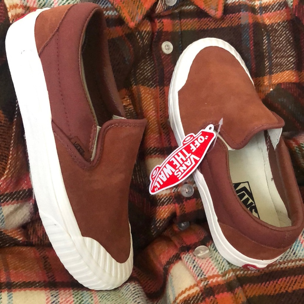 Vans Classic Slip-on Rugged Sidewall Sequoia Brown White Suede Canvas Women's 7